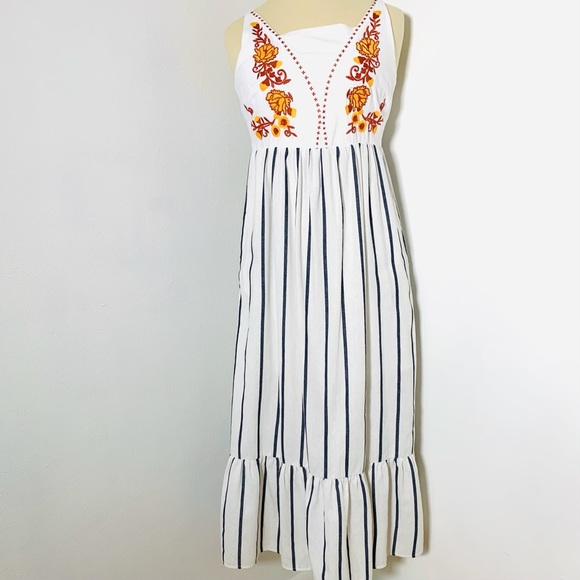 Melloday Embroidered Stripe Midi Dress Sz M Great Condition - Picture 3 of 10